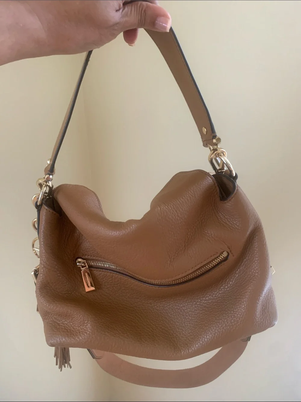 MICHAEL KORS Pebbled “Acorn” Leather Hobo Shoulder Bag with Gold Hardware